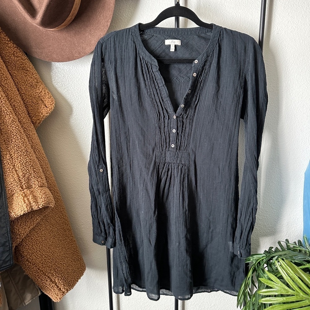 Joie grey lightly sheer button peasant long sleeve tuxedo blouse shirt top - Picture 1 of 4